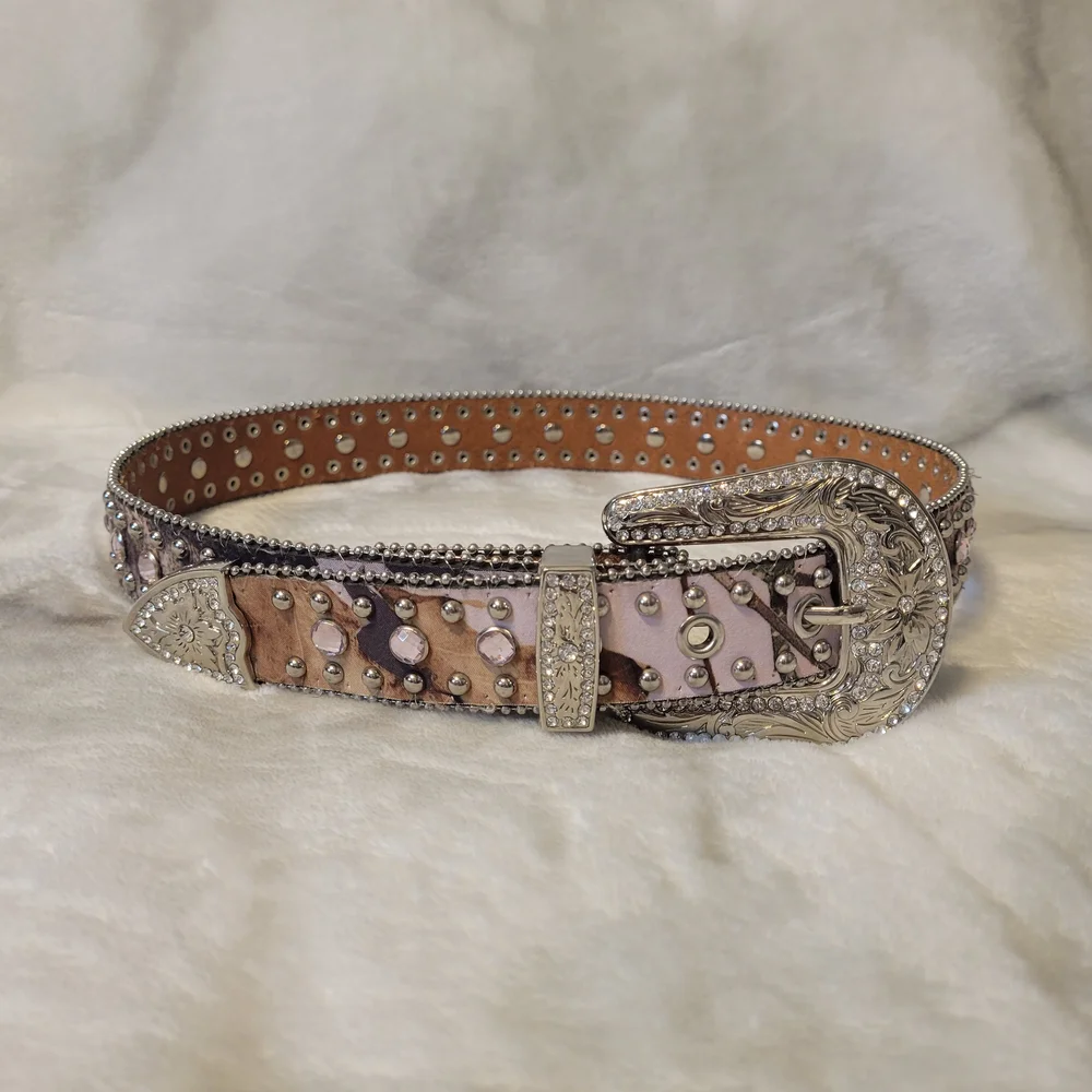 Nocona Leather Silver and Pink Studded Kids Belt